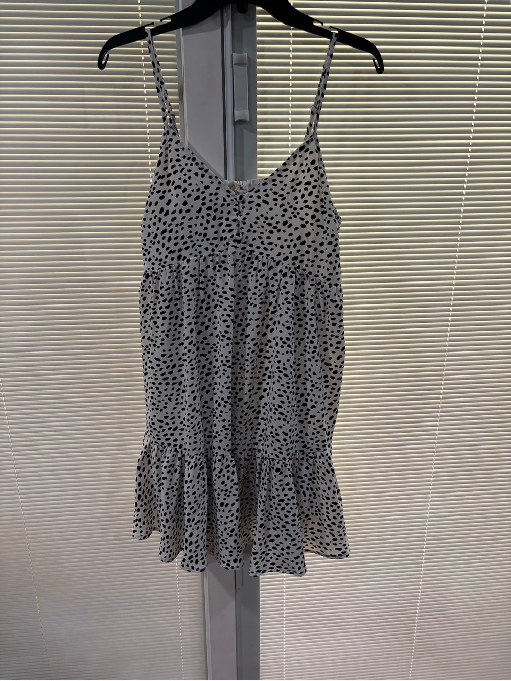 Spotted White & Black Sleeveless Ruffle Hem Dress